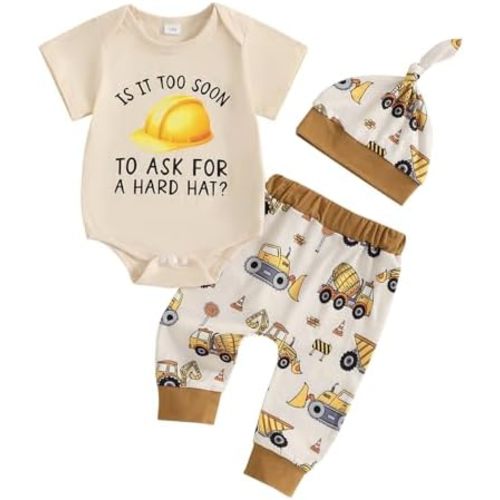 Newborn Baby Boy Tractor Clothes Cotton Funny Letter Bodysuit+Truck Leggings Hat Farm Baby Shower Coming Home Outfit
