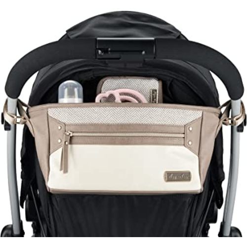 Itzy Ritzy Adjustable Stroller Caddy and Organizer Bag Featuring Front Zippered Pocket, 2 Built-In Interior Pockets & Adjustable Straps to Fit Nearly Any Stroller (Vanilla Latte)