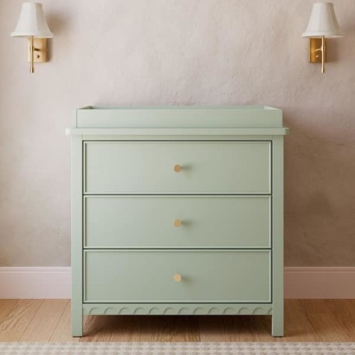 Sasha Sage 3 Drawer 35.47" Dresser with Changing Topper