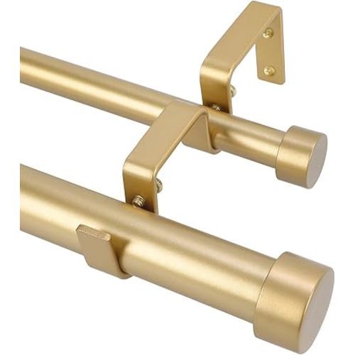 OLV Gold Double Curtain Rods 72 to 144 Inch(6-12ft),1'' Window Telescoping Drapery Rod With End Cap Design Finials