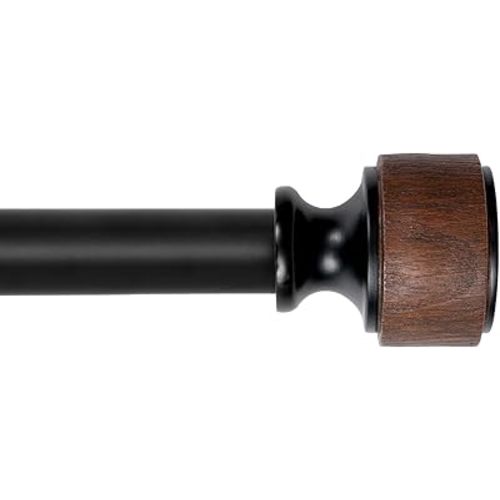 Curtain Rods for Windows, 32 to 45 Inches Adjustable Curtain Rod, 1-Inch Diameter Decorative Drapery Rods with Faux Wood Finials, Black with Walnut, Modern Luxe Design by LOPTG