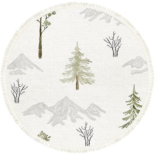Woodland Animal Rug Round Rugs Forest Landscape Watercolor Seamless Pattern Boho Area Rug Linen and Cotton Carpet Meditation Rug Washable Hallway Runner Mat Accent Rug for Bedroom Nursery 6ft