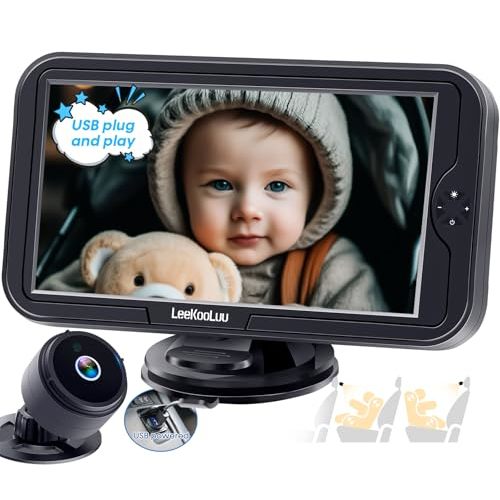 Baby Car Camera Ease of Installation - USB Plug and Play, HD 1080P with Night Vision, Protect Baby's Eye, 360 Rotation, 150 Wide View Angle, Rear Facing Backseat Camera for Newborns, Infants, Kids