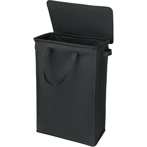 Slim Laundry Basket with Lid and Handles, Foldable Laundry Basket for Clothes, Clothes Hamper Easy to Carry, Dirty Hampers for Bedroom, Bathroom, Dorm, College, 12.7 Gallons(48L)