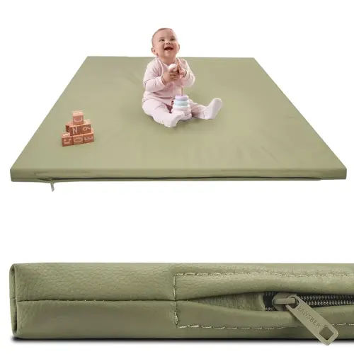 Lansber:1.2" Padded Baby Play Mat 50x50 Playpen Mat- Extra Thick Double-Sided Waterproof Vegan Leather for Infants and Toddlers, Soft and Easy-to-Clean Floor Mat for Crawling & Play