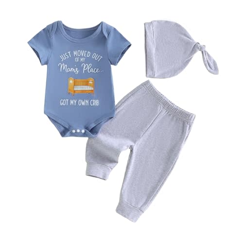 Sasaerucure Newborn Baby Boy Summer Coming Home Outfit Letter Print Short Sleeve Romper Jumpsuit and Pants 3Pcs Clothes