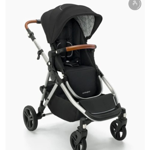 Mockingbird Single-to-Double Stroller 2.0 | Black, Watercolor Drops, Silver with Penny Leather