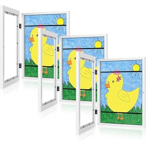 [3Pack] Kids Art Frames, 9x12 Front Opening Kids Artwork Frames Changeable, White Artwork Display Storage Frame for Wall, Holds 50 Pcs, for 3D Picture, Crafts, Children Drawing, Hanging Art, Portfolio