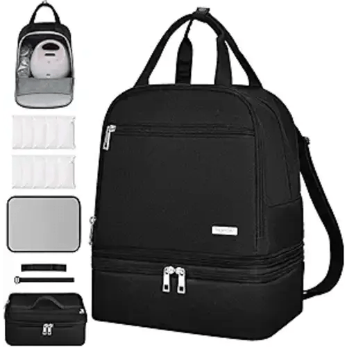 Derbiedersinn Breast Pump Bag, Compatible with Spectra Pumps, Insulated Carrying Case with Cooler for Milk Storage, Travel, Work, Daycare， Black