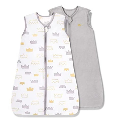 TILLYOU Sleep Sack 0-6 Months - 0.5 TOG Baby Wearable Blanket with 2-Way Zipper, Extra Soft Cotton Sleeveless Sleeping sack 2 Pack, Gray Grown