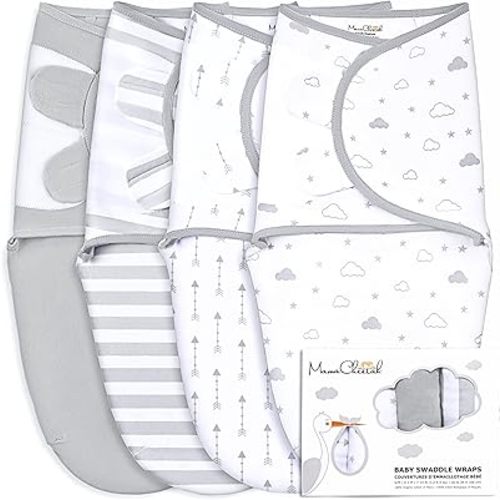 Mama Cheetah Baby Swaddle Sack, Organic Cotton Swaddle Blanket, Adjustable Swaddle Sleep Sacks, Easy Swaddles for Boy Girl 0-3 Month, Baby Essentials, 4-Pack, 4-Pack Grey