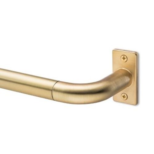 66"-120" Wraparound Blackout Curtain Rod Antique Brass - Threshold™: Gold Steel, Single Rod, 50 lb Capacity