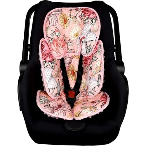 Pink Infant Car Seat Head Body Support Pillow, HNHUAMING 2-in-1 Reversible CarSeat Insert,Soft Cushion for Stroller, Swing, Bouncer,Flowers
