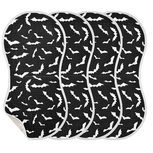 JHKKU Muslin Burp Cloths for Baby Boys and Girls - 4-Pack Ultra Absorbent Halloween Bats Muslin Washcloths, Newborn Towel, Milk Spit Up Rags, Burp Cloth Bib for Unisex, 22 x 11 Inch