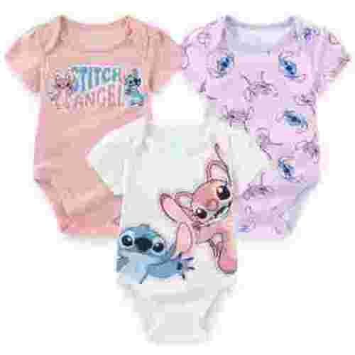 Disney Lilo & Stitch Baby Bodysuits (Girls), 3 Pack, Sizes 3M-12M