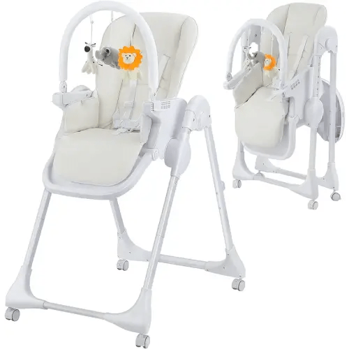 4-in-1 Baby High Chair with Play Bar, 7 Height-Adjustable Children's High Chair with Booster Seat, Stealable and Foldable Children's Chair, Light Beige