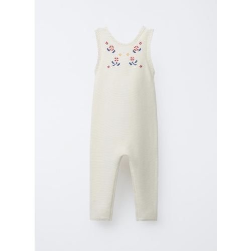 LONG KNIT OVERALLS WITH CROSS-STITCH DETAILS - Ecru | ZARA United States