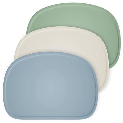 Cuddle Campus Set of 3 Silicone Placemats with Raised Edges for Kids,Toddlers,Babies, Non-Slip Dinning Table Mat, Baby Eating Mat, Food Mat - Neutral Colors - Medium Size-3 Pack
