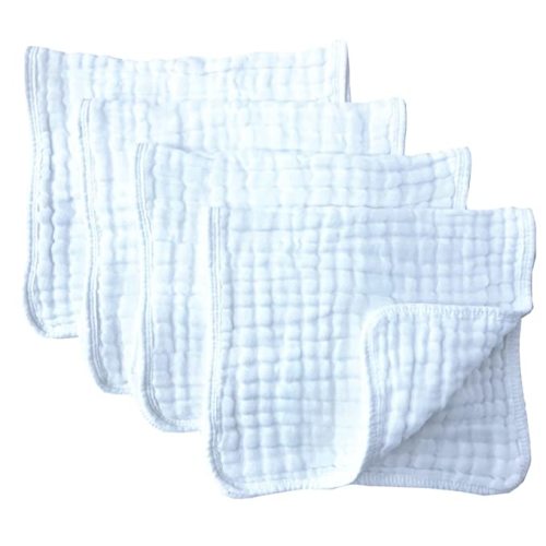 Synrroe Muslin Burp Cloths 4 Pack Large 20" by 10" 100% Cotton 6 Layers Extra Absorbent and Soft - White