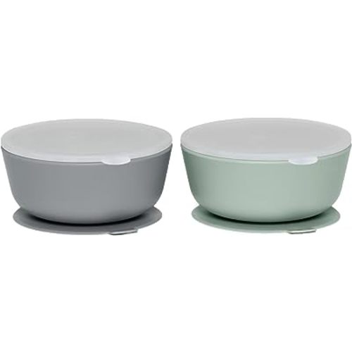WeeSprout Suction Bowls for Baby & Toddlers (Set of 2) - 100% Silicone w/Plastic Lid - Leak Proof Feeding Supplies - Dishwasher & Microwave Safe Infant Dinnerware w/Extra Strong Base