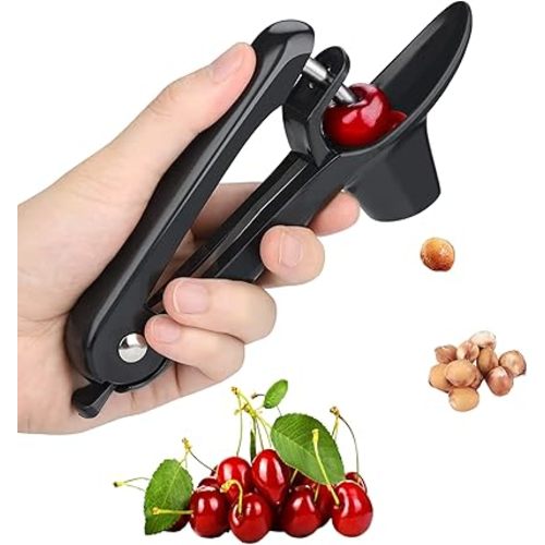 Cherry Pitter, Heavy-Duty Stainless Steel Olive and Cherry Pitters Corer Tool with Space-Saving Lock Design, Multi-Function Cherries Stoner Seed Remover Tool for Making Cherry Jam (Black)
