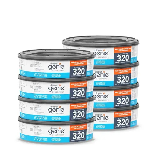 Diaper Genie Essentials Round Refill 8-Pack | Holds Up to 2560 Newborn Diapers | Features Unscented Continuous Film | Compatible with Diaper Genie Complete and Expressions Pails