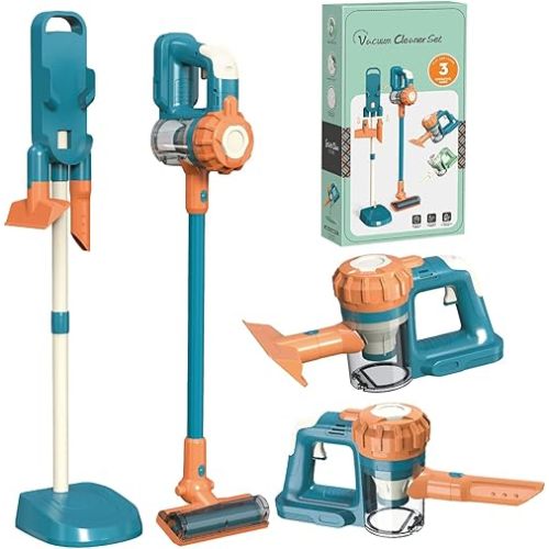 3-in-1 Kids Vacuum That Really Works, Toddler Toy Vacuum Cleaning Set for Children Aged 3+, Fun Kids Working Toy Vacuum Cleaner with Working Suction for Realistic Play (630Blue)