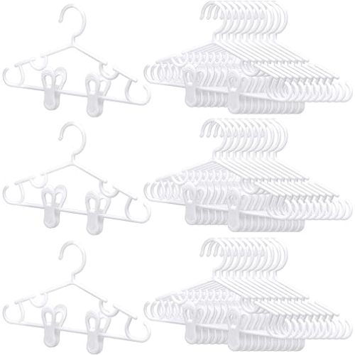 Hsei 40 Packs Kids Baby Hangers with Clips Including Small Plastic Baby Hangers and Adjustable Clips for Toddler Closet Pants Coat Child Pants Skirts (White)