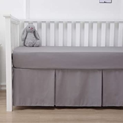 Crib Skirt with Durable Woven Platform for Boy and Girl, Both Long Sides Pleated, Split Corners Dust Ruffle for Easy Placement Inside of Standard Crib, 14 inches (36cm) Length Drop, Grey Color