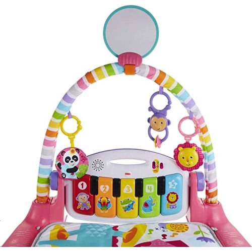 Fisher-Price Baby Gift Set Deluxe Kick & Play Piano Gym & Maracas, Playmat & Musical Toy with Smart Stages Learning Content plus 2 Rattles - Pink + Maracas
