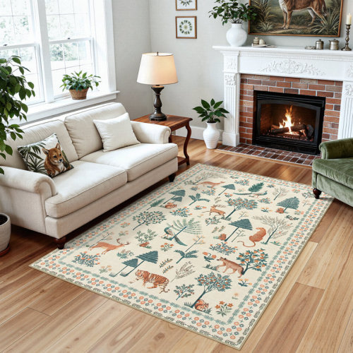 Garbrand Wild Jungle Animal Design Washable Rug - Soft, Waterproof, and Machine Washable - Ideal for Home, Office, or Classroom Decor
