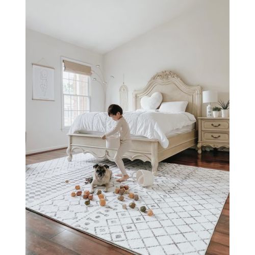 Rain Haven Moroccan Trellis Washable Gray Rug