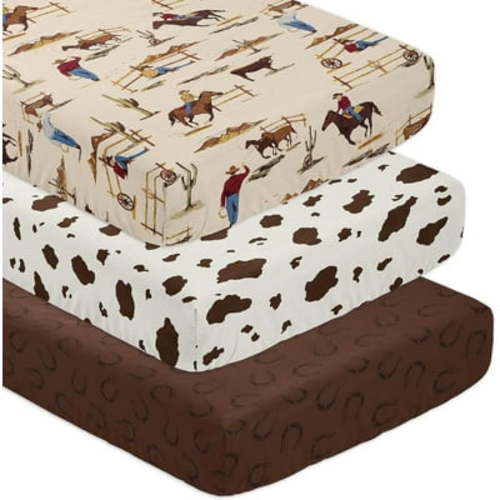 Sweet Jojo Designs Tan Western Cowboy Boy Baby Fitted Crib Sheet Set Infant Newborn Nursery Toddler Bed Room Standard Mattress 3p Wild West Horseshoe Cow Print Southern Country Horse Animal