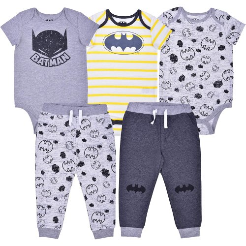 Batman Boys 5 Piece 3 Creeper and 2 Jogger Set, Infant