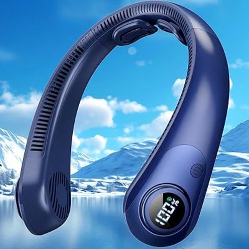 Portable Neck Fan that Blow Cold Air, LED Display, Rechargeable Hands-Free Wearable Cooling Personal Fan, 5 Speed, Neck Support, Bladeless Neck Air Conditioner, Gift for Women/Men, Hot Flashes, Travel