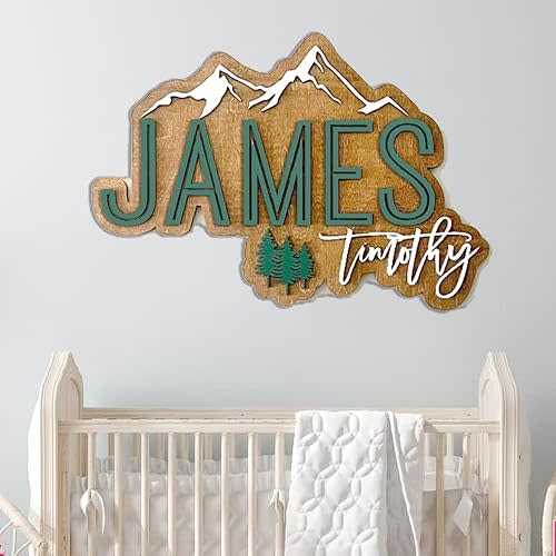 Custom Name Sign for Nursery, Woodland Nursery Signs, Custom Baby Name Sign, Kids Room Decor, Wooden Nursery Name Sign, Nursery Name Sign for Boys, Wooden Name Signs for Nursery, Mountain Nursery