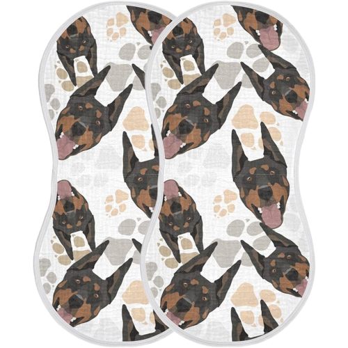 Muslin Burp Cloths for Baby Boys and Girls - 2-Pack Ultra Absorbent Doberman Dog Muslin Washcloths, Newborn Towel, Milk Spit Up Rags, Burp Cloth Bibs for Unisex, 22 x 11 Inch
