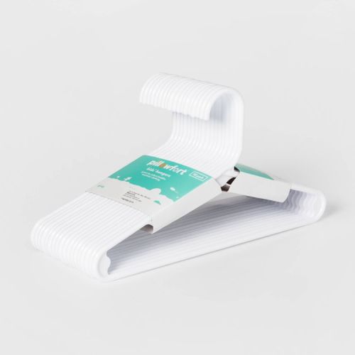 18pk Kids' Hangers White - Pillowfort™: Plastic Toddler Clothes Storage, Strap Notches, Lifetime Warranty