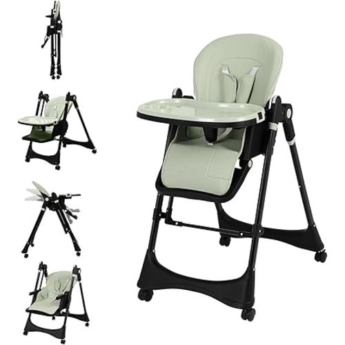 6-in-1 Convertible High Chair with Rocker | Baby High Chair for Newborn to Toddler (0-3 Years) | Adjustable, Foldable & Easy-Clean with Dishwasher Safe Tray & Tool-Free Assembly,Black-Green