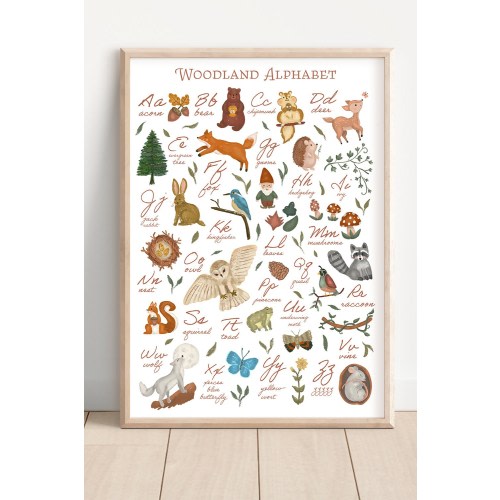Woodland Alphabet, Alphabet poster, Woodland Nursery, Enchanted forest, Forest nursery decor, Educational posters, Play room, Forestcore