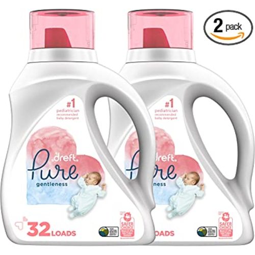 Dreft Pure Gentleness Liquid Baby Detergent, Fragrance Free, 46 Fl Oz, Pack of 2