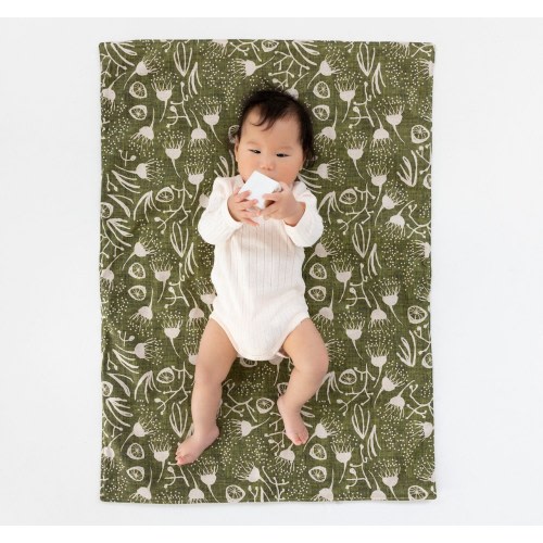 RTS Green Botanical Organic Cotton Handmade Mini Play Mat - Travel Mat - Gender Neutral - Padded - Posts Now - Baby Shower Gift - Unisex Rug
