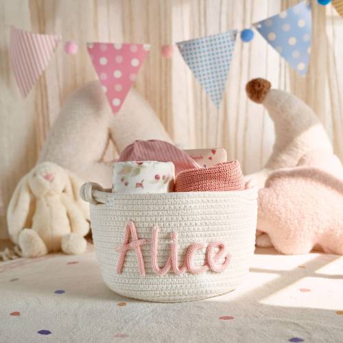 Christmas Gift • Personalized Handmade Basket • Baby Gift • Baby Shower Gift • Baby Basket • I-Cord Knitting Craft • Toy Organizer