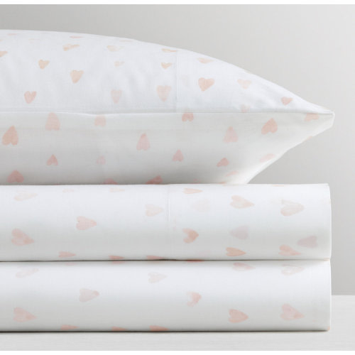 Watercolor Hearts Organic Percale Crib Fitted Sheet | RH Baby & Child