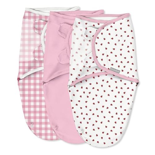 SwaddleMe by Ingenuity Original Swaddle, 100% Cotton, Improves Sleep & Calms Startle Reflex, 0-3 Months, 1.0 TOG, 3-Pack, Baby Swaddle Blanket - Lady Bug Picnic