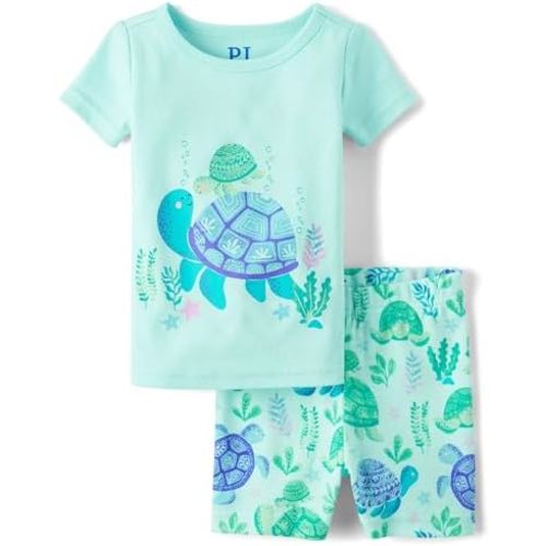 The Children's Place Baby Girls' and Newborn 100% Cotton Sleeve Top and Shorts 2 Piece Pajama Set