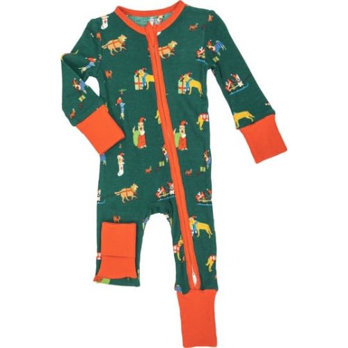Doggie Christmas Long Sleeve Waffle Knit Zip Romper, 0-3M