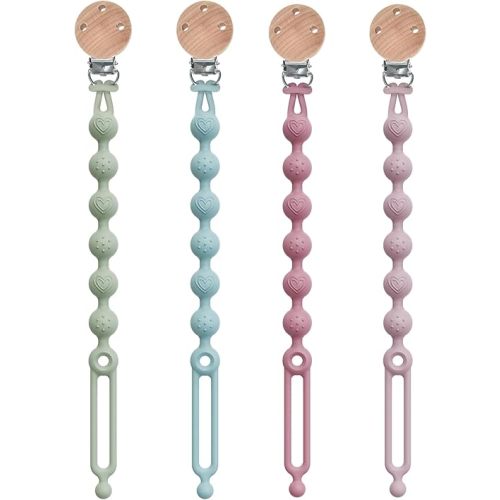 Silicone Pacifier Clips Holder with One Piece Design, Soft Flexible Paci Binky Clips with Texture for Baby Boy and Girl (Sky Blue,Powder Rose,Rose Pink,Turquoise Green)