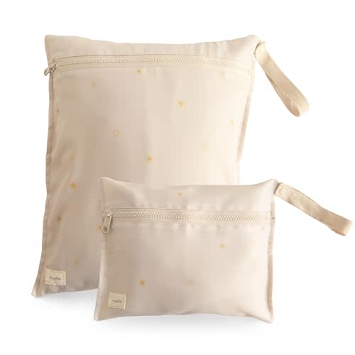 mushie Water Resistant Wet Bags | Large & Small Reusable Storage Bag for Baby Items and Travel | Zippered Pockets with Handle | Machine Washable, Set of 2 (Sun)