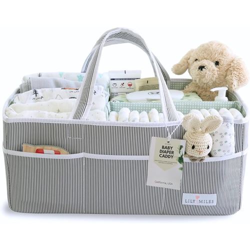 Lily Miles Baby Diaper Caddy - Organizer Tote for Infant Boy or Girl - Baby Shower Basket - Nursery Must Haves - Registry Favorites - Newborn Caddie Car Travel - Gray/Mint, Extra Large